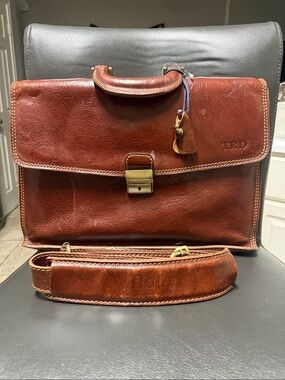 Floto Handmade Italy Red Leather Briefcase Business Laptop Bag